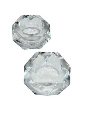 Vintage Pair Of Baccarat Cut Crystal Salt Cellars Hexagonal Shaped